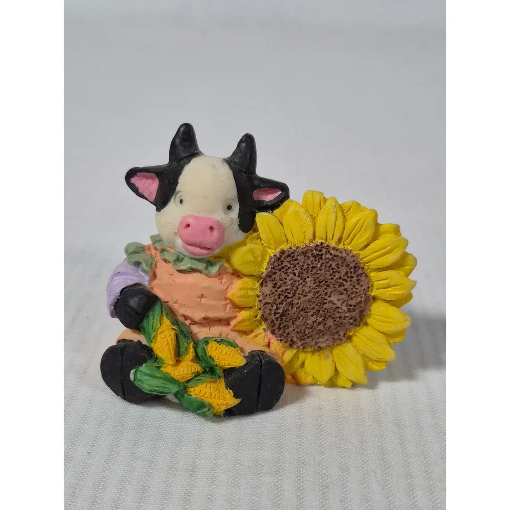 CWI Miniature Cow Figurines with Sunflowers Farmhouse Decor Set of 4 Resin
